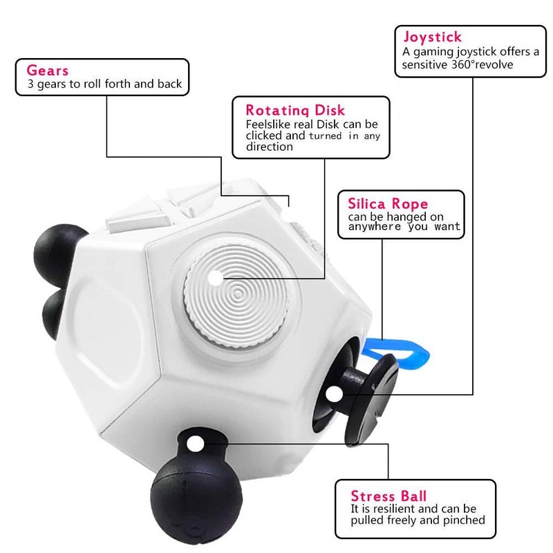 UOOEFUN Fidget Toys Kids,12 Sided Cube Toys ,Fidget Toy Relieves Stress and Anxiety,Relax for Children and Adults with ADHD ADD OCD Autism (White A2) - Image 3